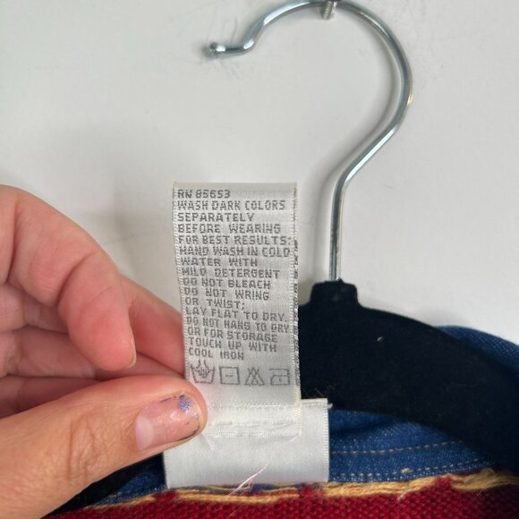 Koret City Blues Denim Jacket Colorful Knit Sleeves Western Boho Style - Picture 5 of 9